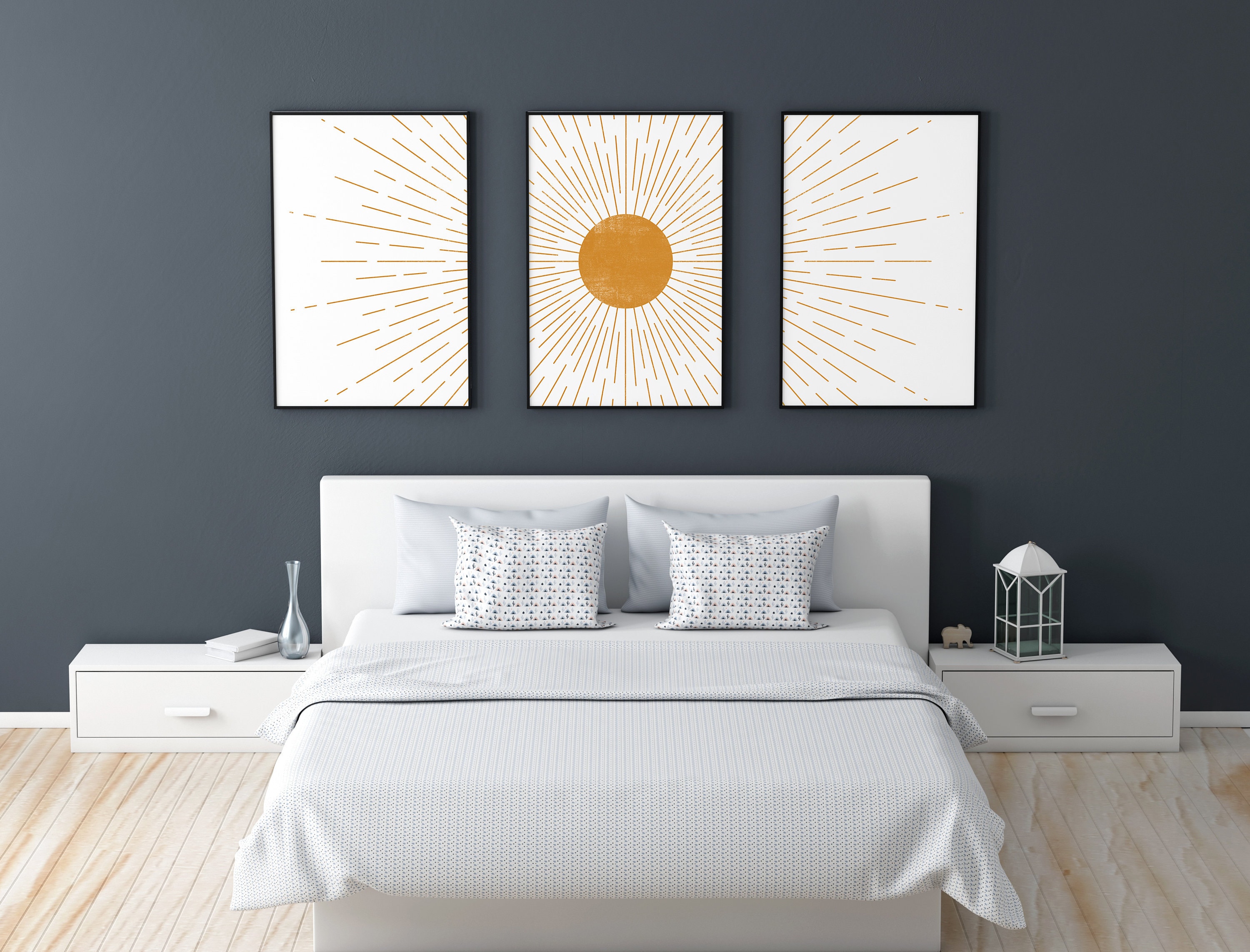 Above Bed Decor Bedroom Wall Art Sun Prints Prints Set of Etsy UK