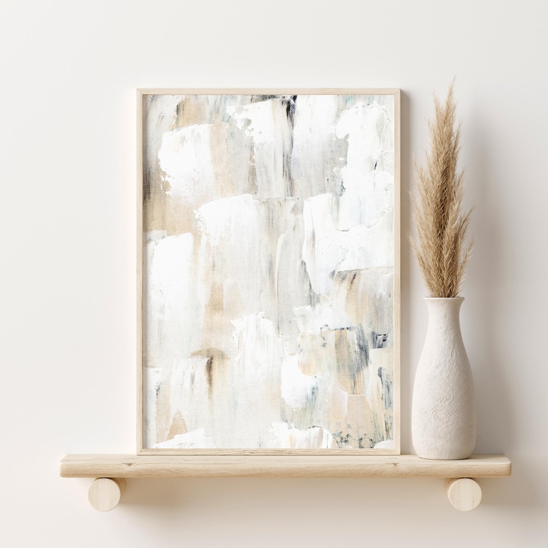 Printed Neutral Wall Art, Abstract Art Print Set of 2, White Beige ...