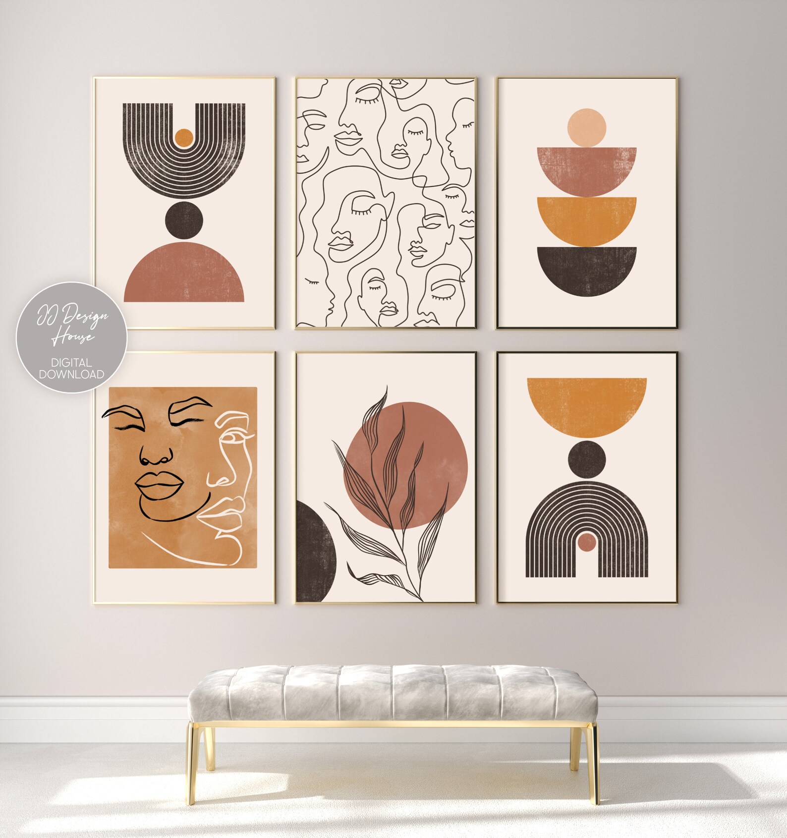 Mid Century Modern Prints Boho Wall Art Gallery Wall Set - Etsy