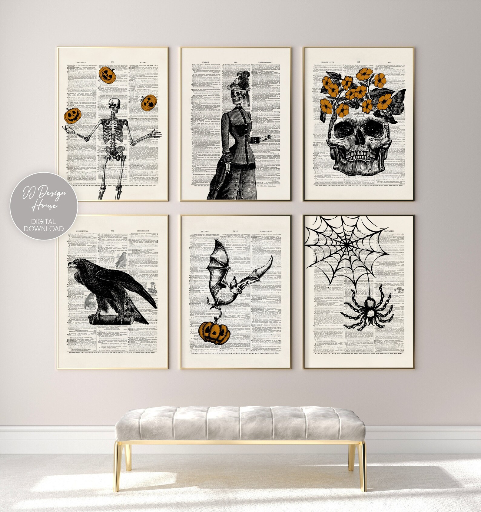 Vintage Halloween Decor Set of 6 Prints, DIY Halloween Decor, Halloween ...