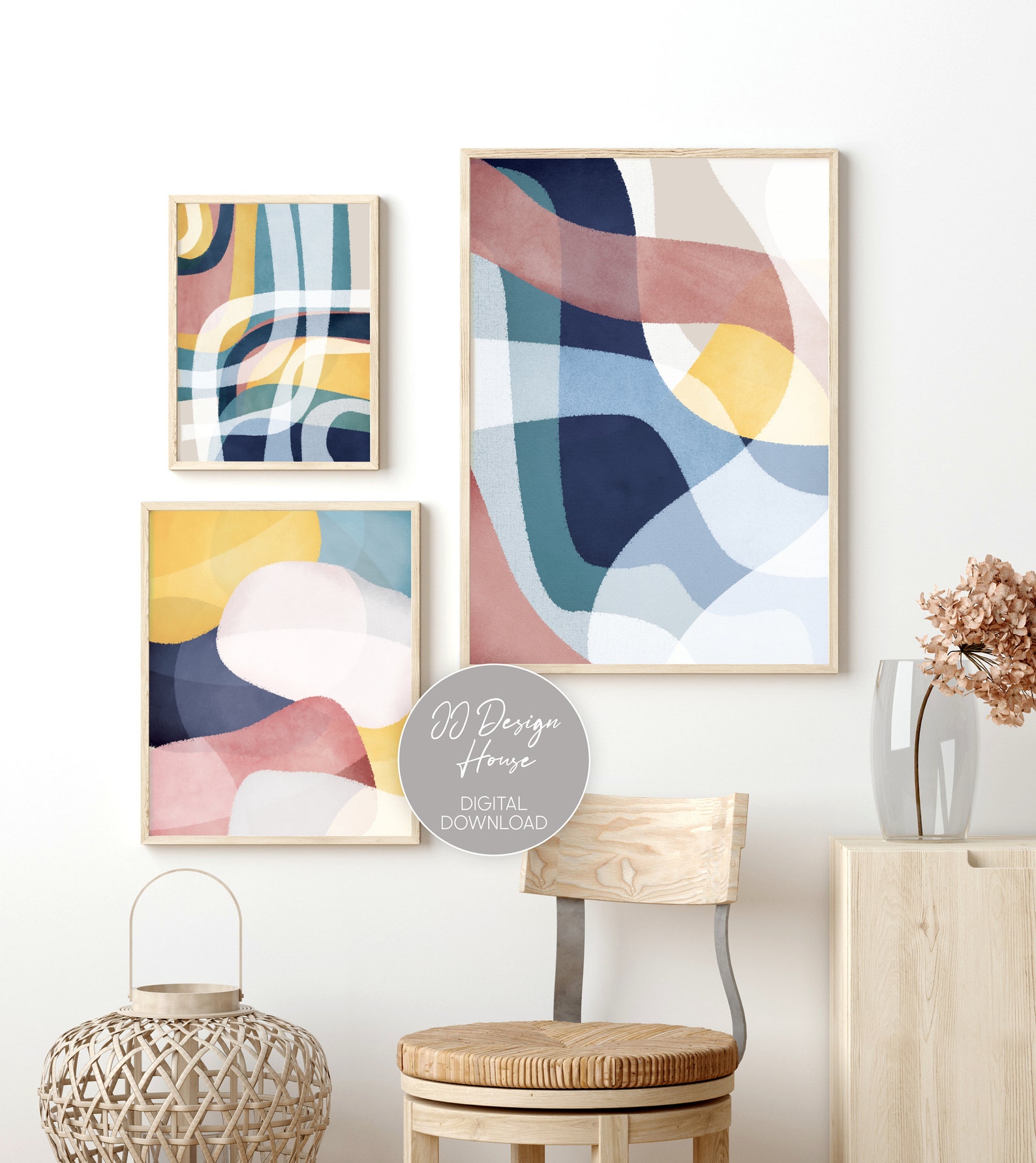 Set of 3 Prints, Abstract Wall Art Set of 3, Colorful Wall Art ...