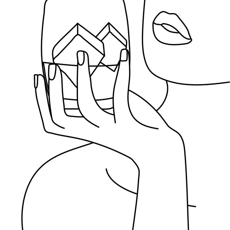 Bar Wall Art, Line Art Woman, Whiskey Woman Wall Art, Continuous Line Art, Line Drawing Woman, Single Line Art, Cocktail Wall Art Print image 9