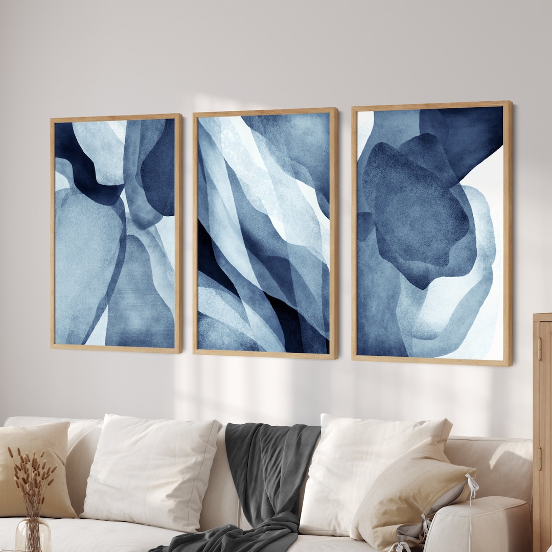 3 Piece Wall Art, Navy Blue Wall Art Set of 3 Prints, Abstract Wall Art ...