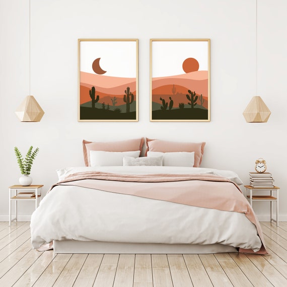 Digital Bedroom Decor Sun And Moon Mid Century Modern Etsy