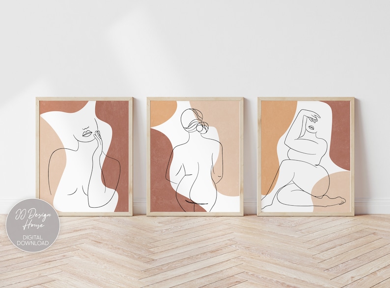 Female Nude Line Art Set of 3 Prints, Curvy Woman Line Art Print, Body ...