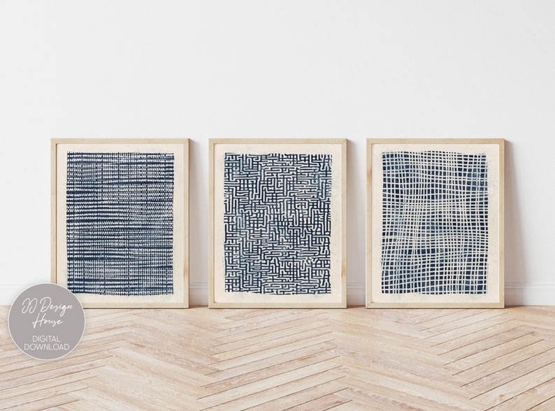 Blue Abstract Wall Art Printable Wall Art Set of 3 Prints - Etsy