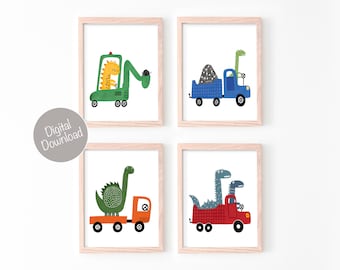 Dinosaur Wall Art, Dinosaur Nursery Decor, Boys Room Decor, Dinosaur Wall Decor, Printable Wall Art Truck Theme Nursery, Dinosaur Wall Decor