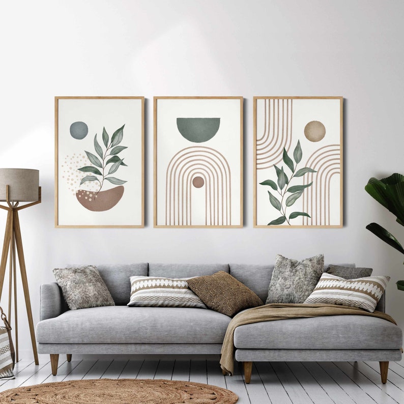 Sage Green Wall Art Set of 3 Prints Printable Abstract Home Etsy