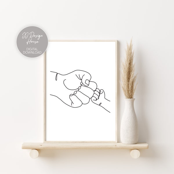 First Time Dad Gift, Nursery Fist Bump Printable, Nursery Line Art, Baby Fist Bump, Nursery Decor, Father Line Art Print, Father Son Art