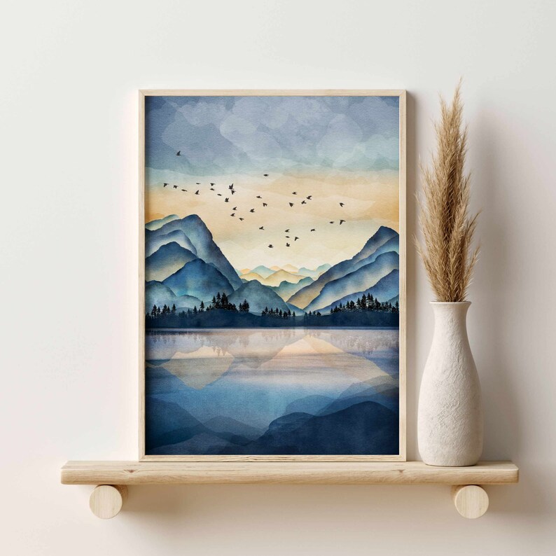 3 Piece Wall Art Abstract Mountain Wall Art, Landscape Print Set Gallery Wall Set, Watercolor Mountain Print, Modern Home Decor image 7