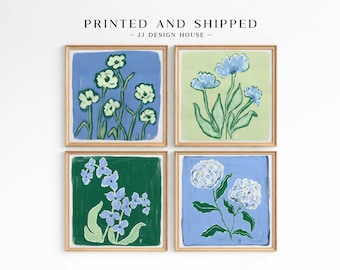 Set of 4 Floral Botanical Art Prints, Cottagecore Wall Decor, Girls Room Art