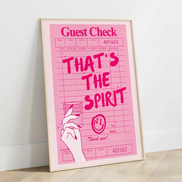 Retro Wall Art Guest Check Poster, Bar Cart Decor, Preppy Room Decor Maximalist Decor, College Dorm Room Decor, PRINTABLE Wall Art