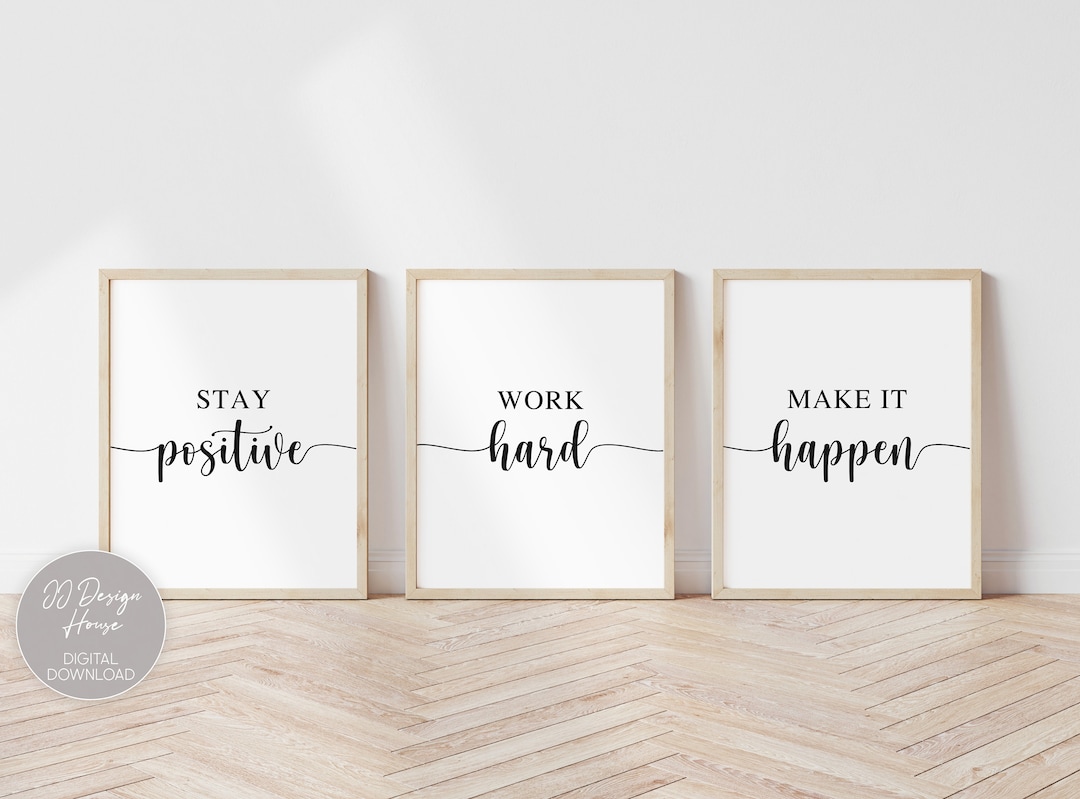 Office Wall Art Set of 3 Prints, Stay Positive, Work Hard, Make It ...
