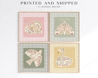 Folk Art Animal Print Set, Cottagecore Nursery Wall Art, Woodland Animal Decor, Storybook Prints Set of 4, Kids Room Decor