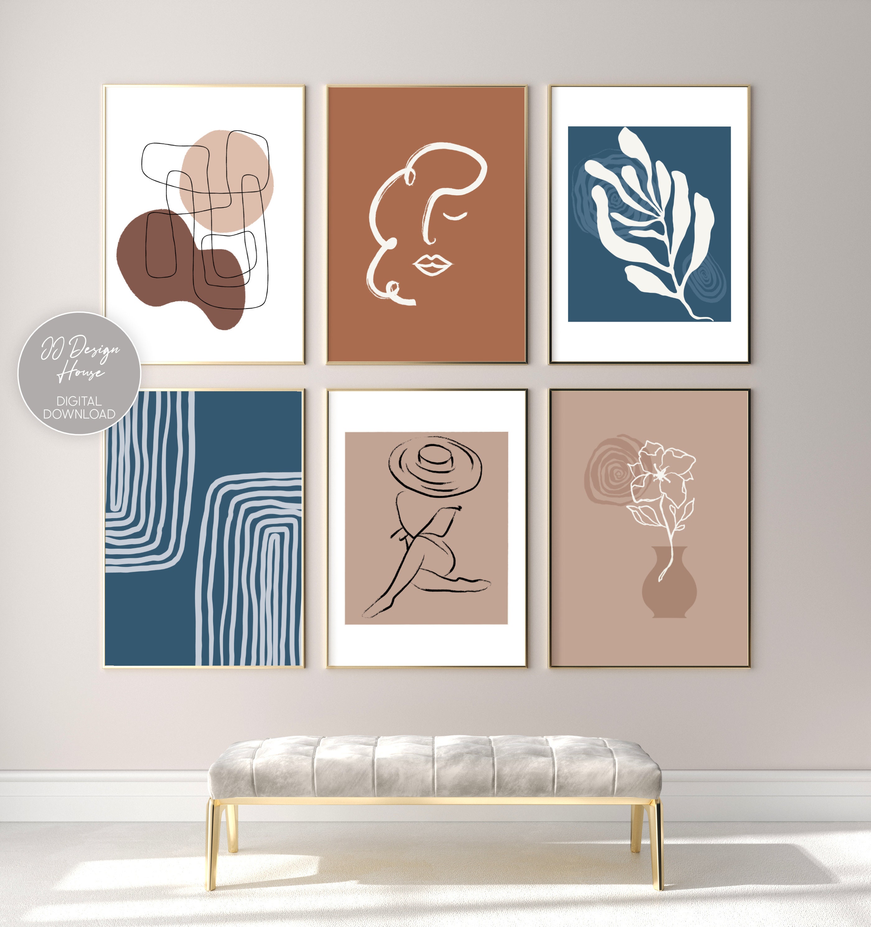 Boho Poster Set of 8 Abstract Set of Prints Minimal Art Etsy