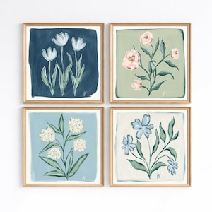 Set of 4 Floral Botanical Art Prints, Cottagecore Wall Decor, Girls Room Art image 8