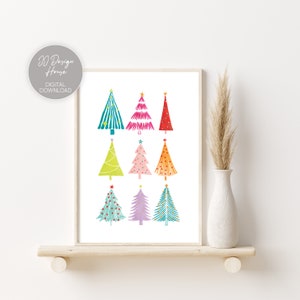 Christmas Tree Print, Art Prints Download, Colorful Christmas Decor, Boho Christmas Print, Bright Holiday Prints, Christmas Wall Art