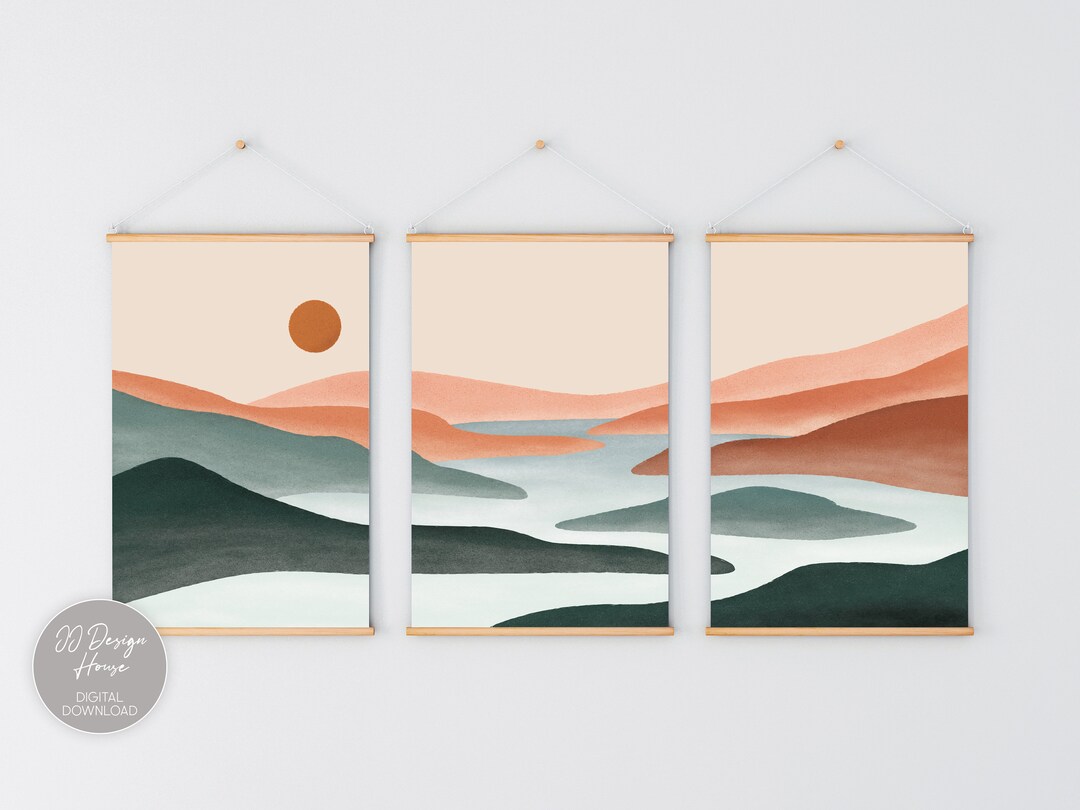 3 Piece Wall Art, Mountain Wall Art Gallery Wall Set, Watercolor ...