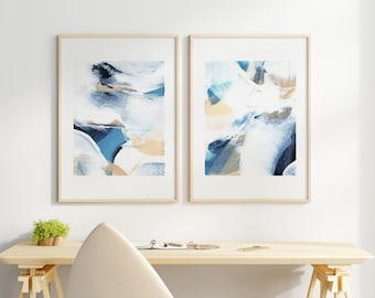 Blue Wall Art Painting Prints, Blue Wall Decor 2 Piece Wall Art, Large Wall Art Abstract Prints, Printable Wall Art