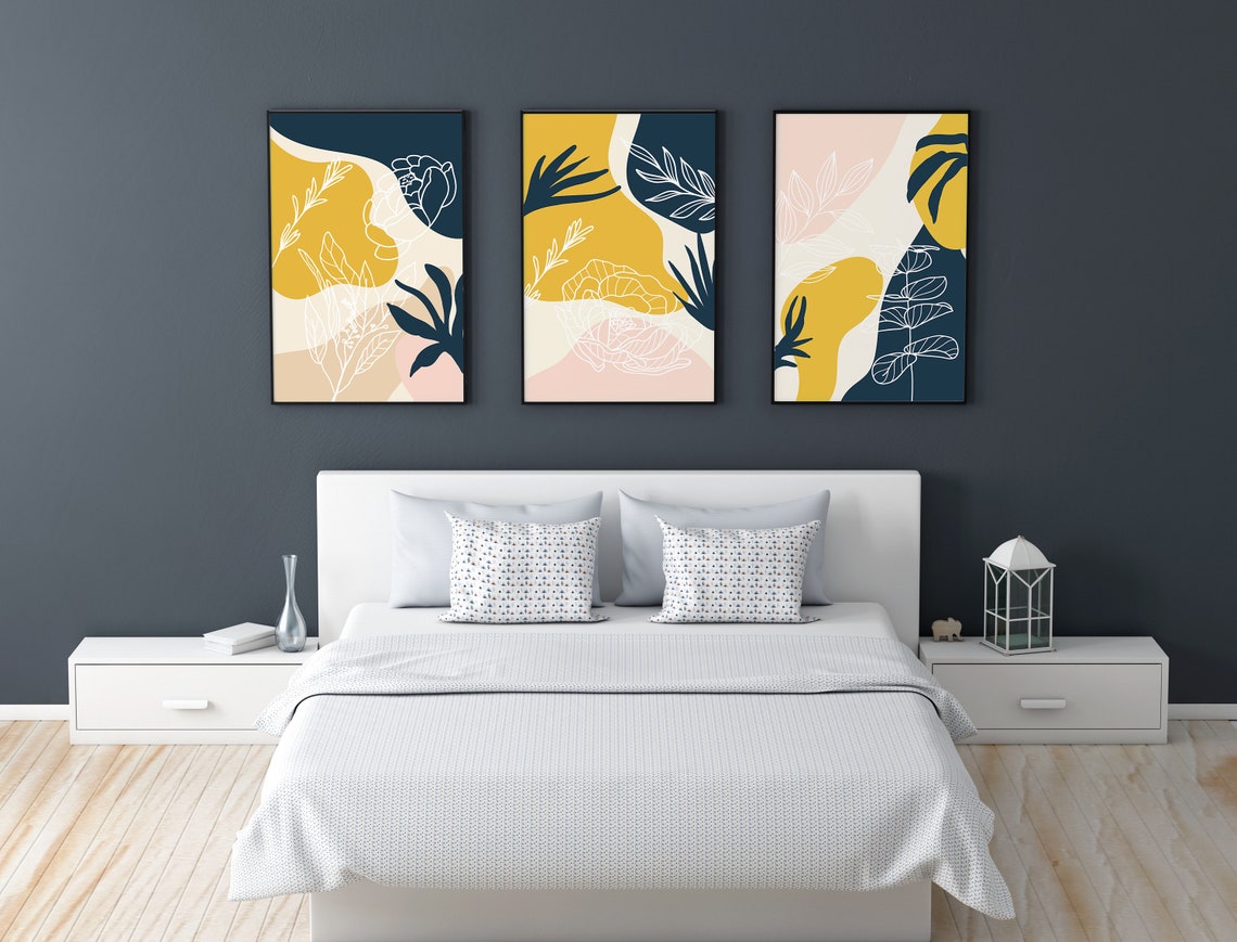 Modern Home Decor Wall Decor Living Room Yellow Wall Art Etsy