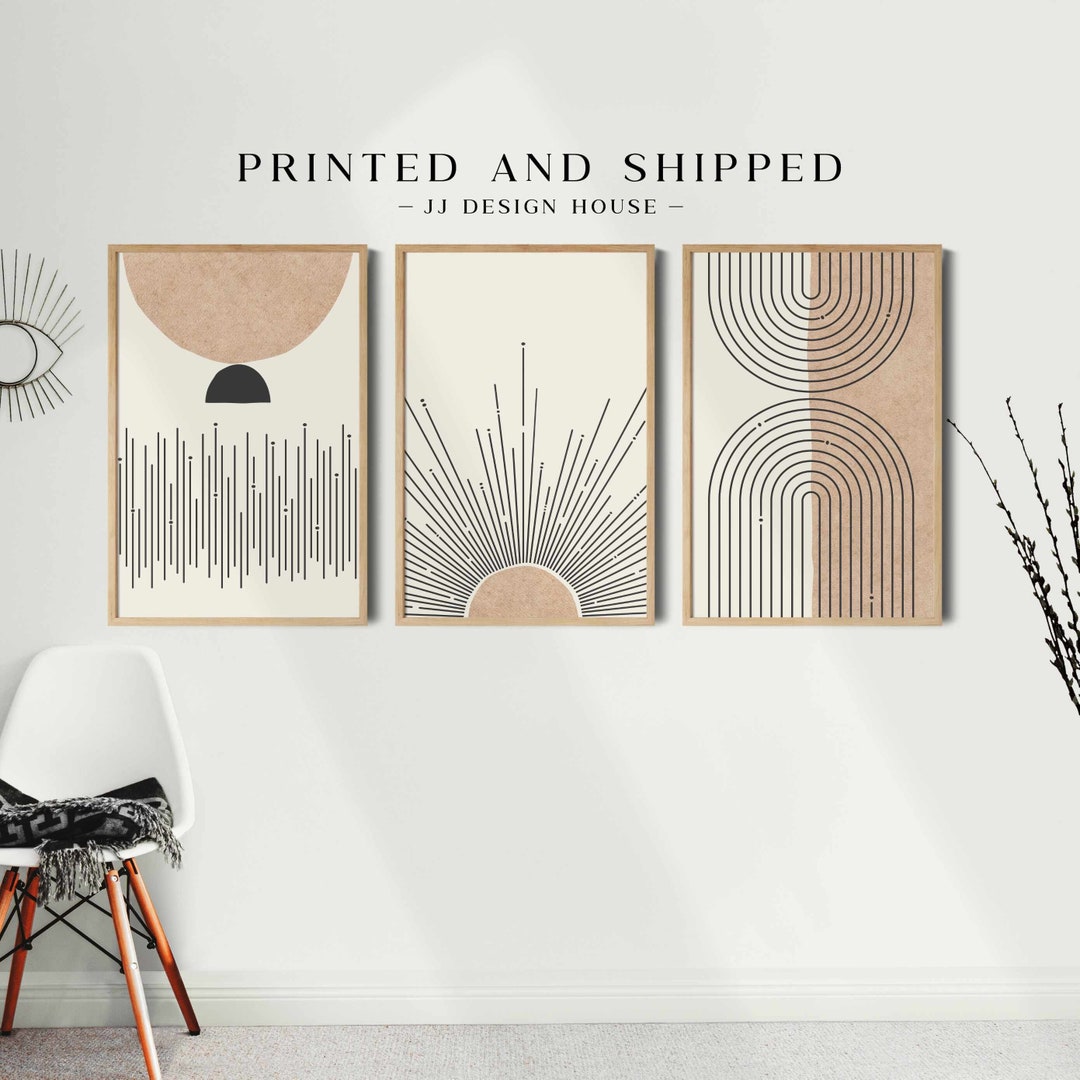 Mid Century Modern Wall Art Minimalist Wall Art Set of 3 Prints, Black ...