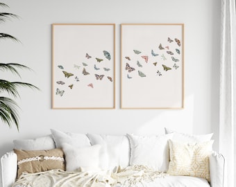 Set de impresiones de mariposas: Arte mural colorido con motivos naturales, decoración para habitación de niña (descarga digital)