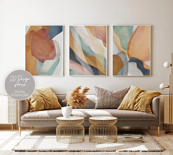 Set of 3 Prints Abstract Wall Art Set of 3 Colorful Wall Art Printable Wall Art Abstract Print Set Extra Large Wall Art Above Bed Decor