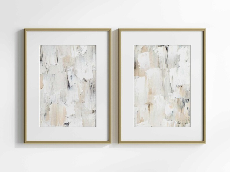 Neutrale muurkunst schilderijafdrukken, neutrale muurdecoratie 2-delige muurkunst, grote muurkunst abstracte prints, afdrukbare muurkunst afbeelding 3