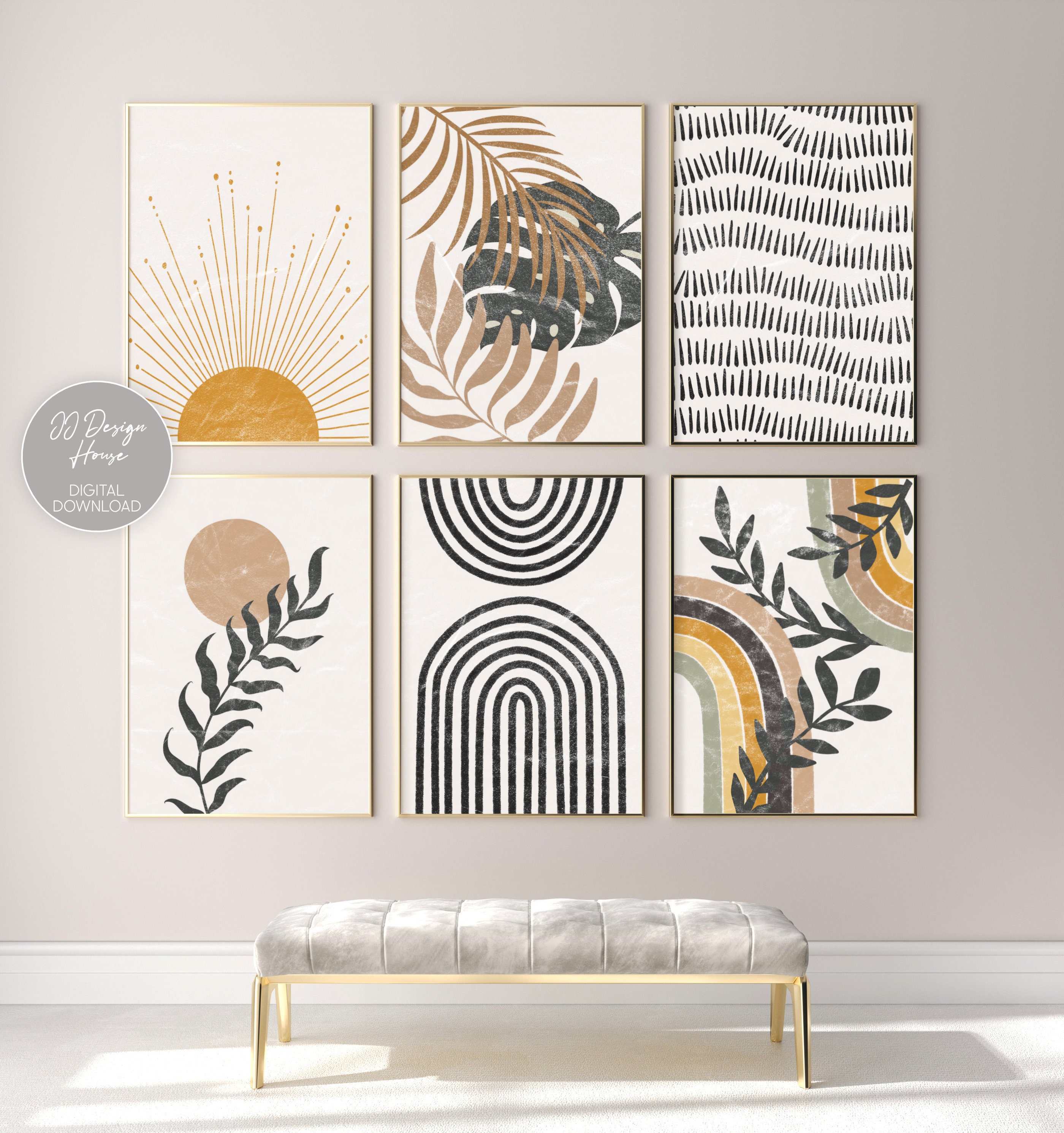 Boho Wall Art Wall Set Mid Century Modern Prints Etsy