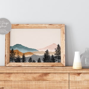 Watercolor Mountain Print, Mountain Art Print, Landscape Wall Art, Midcentury Modern Decor, Watercolor Print, Boho Prints, Printable Art image 3