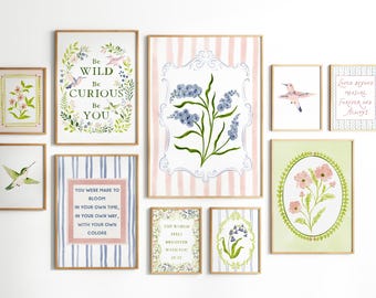 Vintage Floral Nursery Art Prints, Baby Girl Gallery Wall Set (Digital Download)