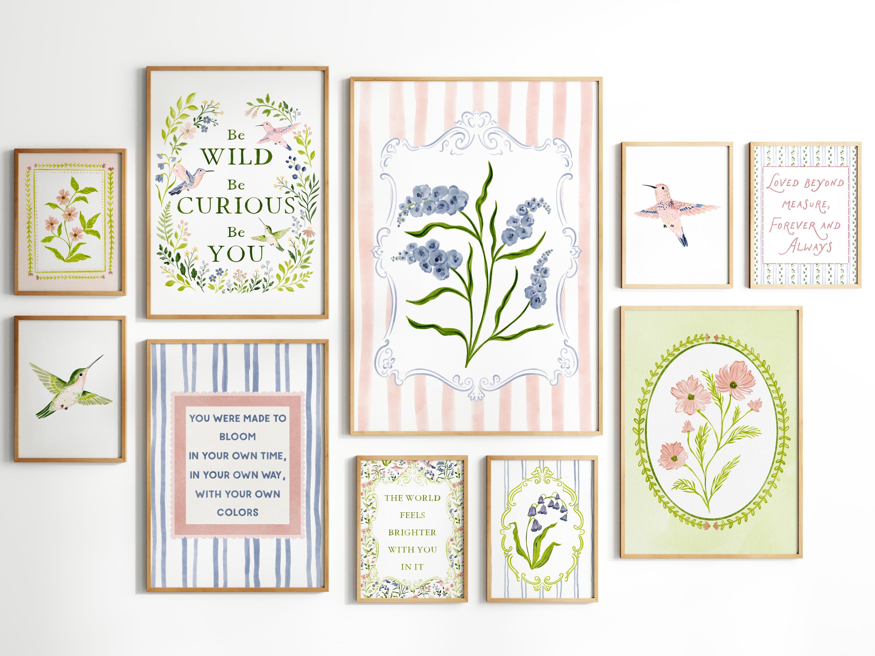 Vintage Floral Nursery Art Prints, Baby Girl Gallery Wall Set (digital ...