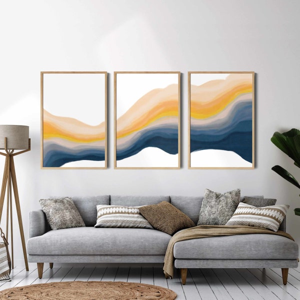 Abstract Wall Art Set of 3 Digital Art, Colorful Wall Art, Printable Wall Art, Abstract Print Set Extra Large Wall Art, Above Bed Decor