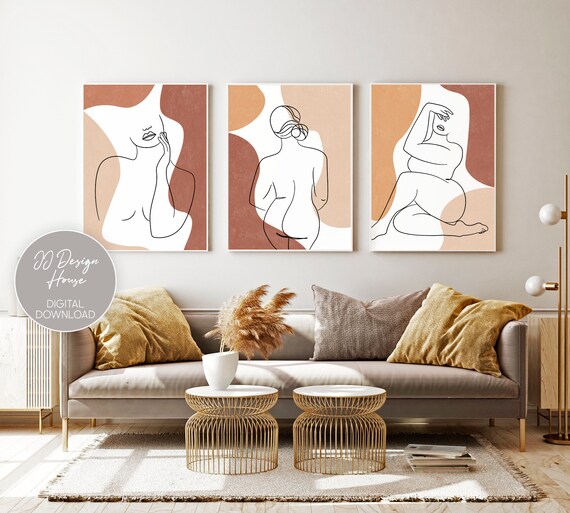 Female Nude Line Art Set of 3 Prints Curvy Woman Line Art | Etsy
