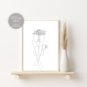 Bookish Print, Bookish Gifts, Book Wall Art, Floral Prints, Botanical Wall Art, Book Lover Gift, Line Art Print, Minimalist Wall Art