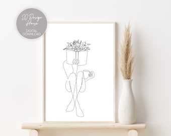 Bookish Print, Bookish Gifts, Book Wall Art, Floral Prints, Botanical Wall Art, Book Lover Gift, Line Art Print, Minimalist Wall Art