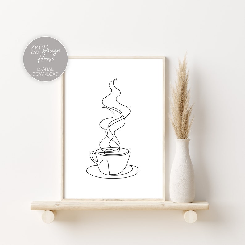May include: A black and white line drawing of a coffee cup with steam rising from it.