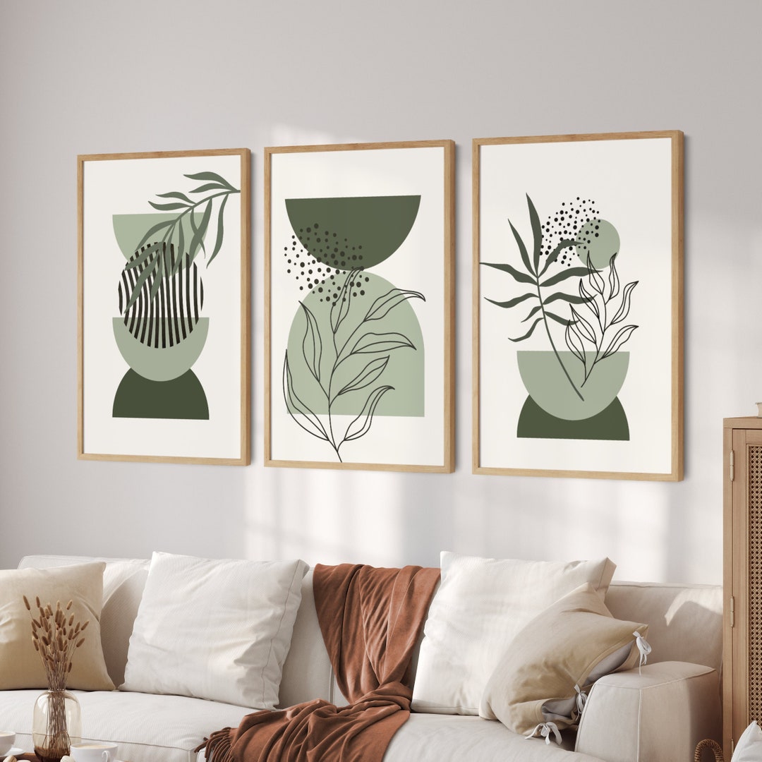 Sage Green Wall Art Set of 3 Prints, Printable Abstract Home Decor ...