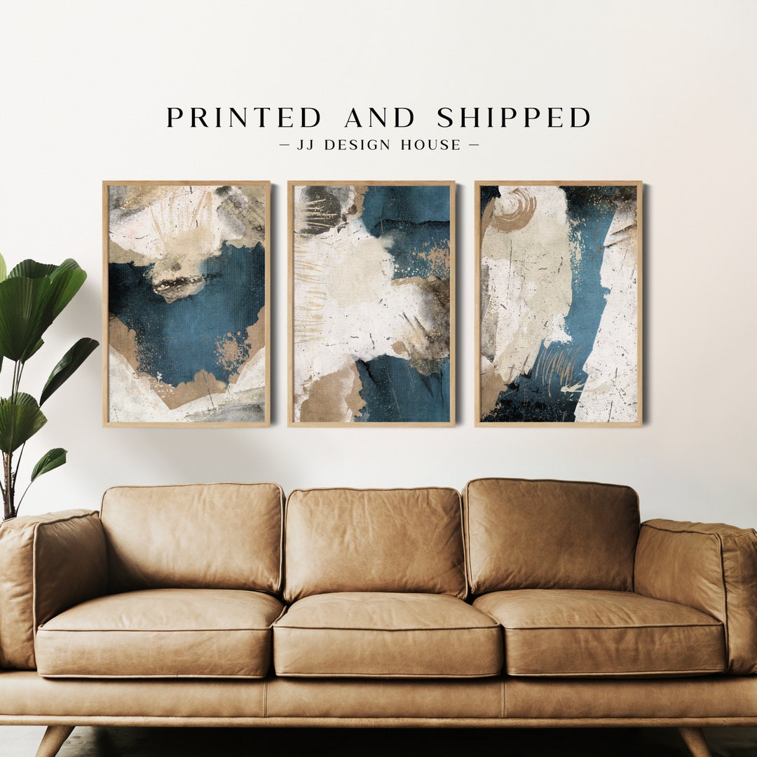 Printed Art Navy Blue Abstract Wall Art, Modern Living Room Wall Art