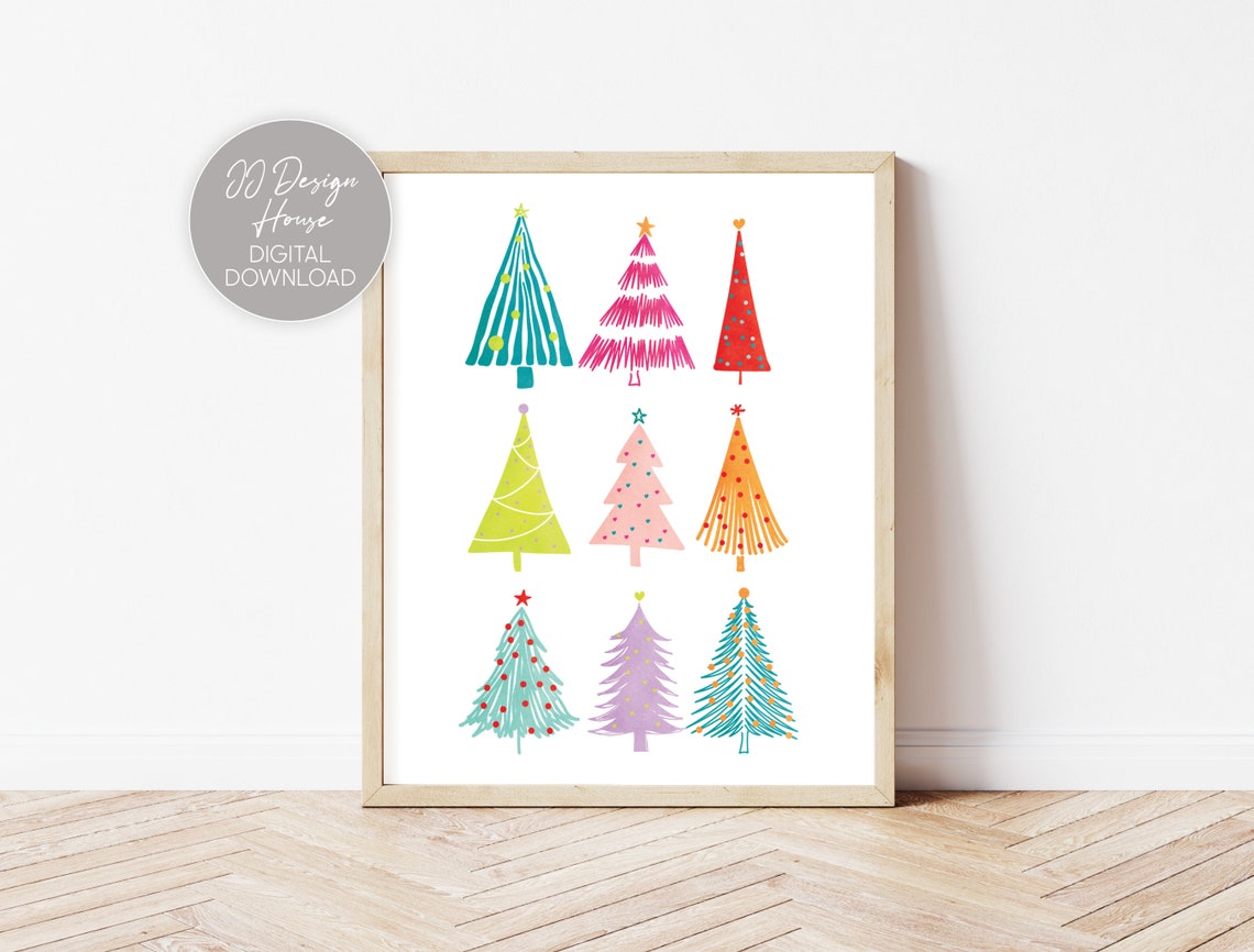 Christmas Tree Print Art Prints Download Colorful Christmas - Etsy