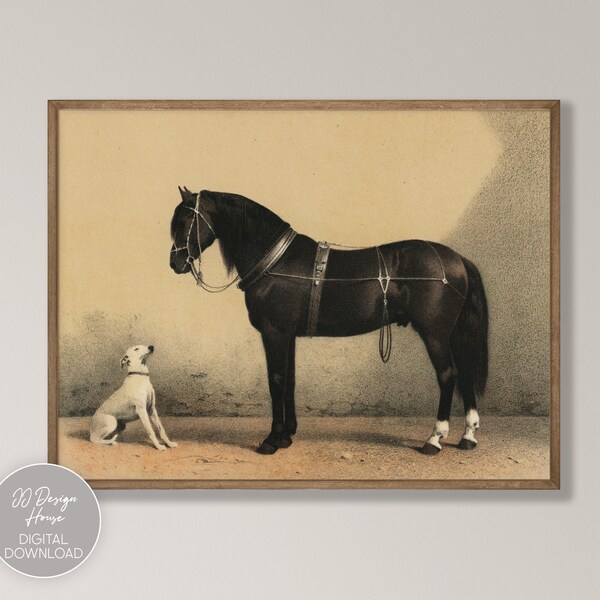 Horse Print, Dog Print, Vintage Print, Animal Wall Art, Best Friends Poster, Lithograph Print, Antique Horse Print, Horse Lovers Gift