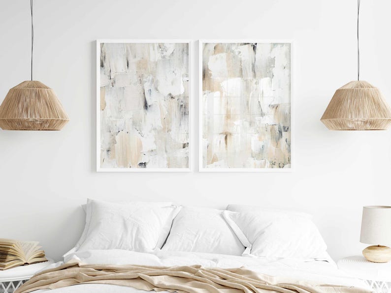 Neutrale muurkunst schilderijafdrukken, neutrale muurdecoratie 2-delige muurkunst, grote muurkunst abstracte prints, afdrukbare muurkunst afbeelding 2