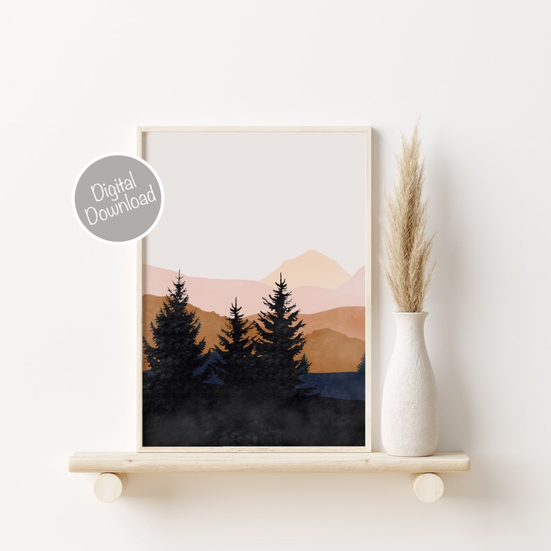 Mountain Wall Art Gallery Wall Set, 3 Piece Wall Art, Watercolor Mountain Print, Landscape Print Set, Modern Home Decor, Printable Triptych image 8