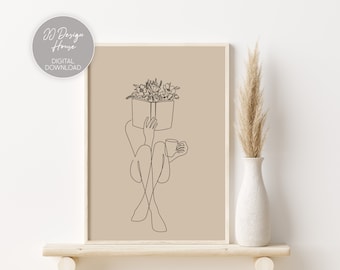 Bookish Print, Bookish Gifts, Book Wall Art, Floral Prints, Botanical Wall Art, Book Lover Gift, Line Art Print, Minimalist Wall Art