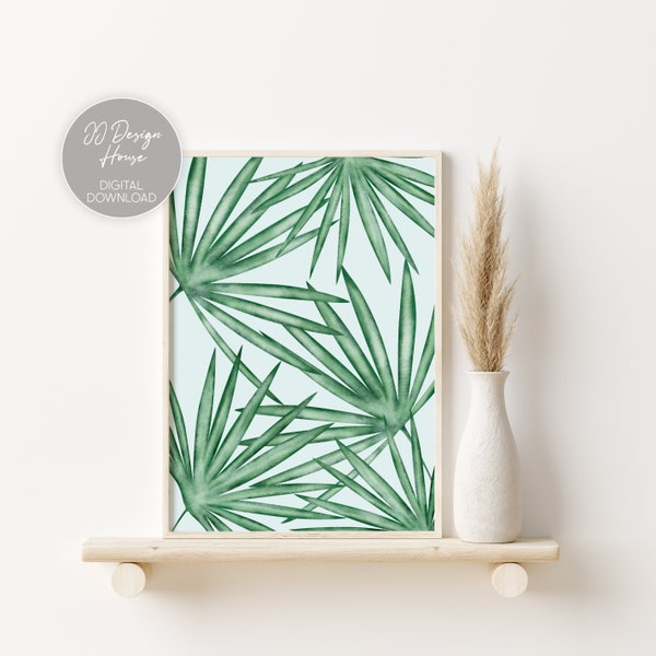 Tropical Palm Print, Fan Palm Print, Leaf Wall Art, Botanical Print, Printable Wall Art, Palm Leaf Poster, House Plant Poster