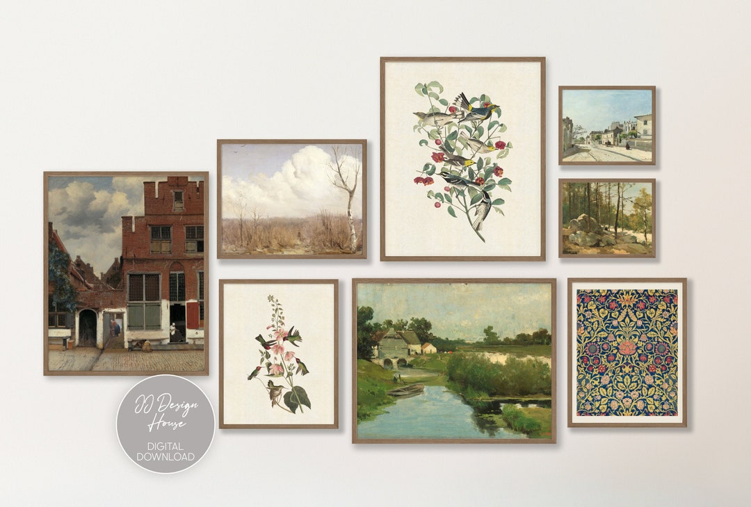 Printable Vintage Gallery Wall Art Set of 8 Prints, Antique Prints Warm ...