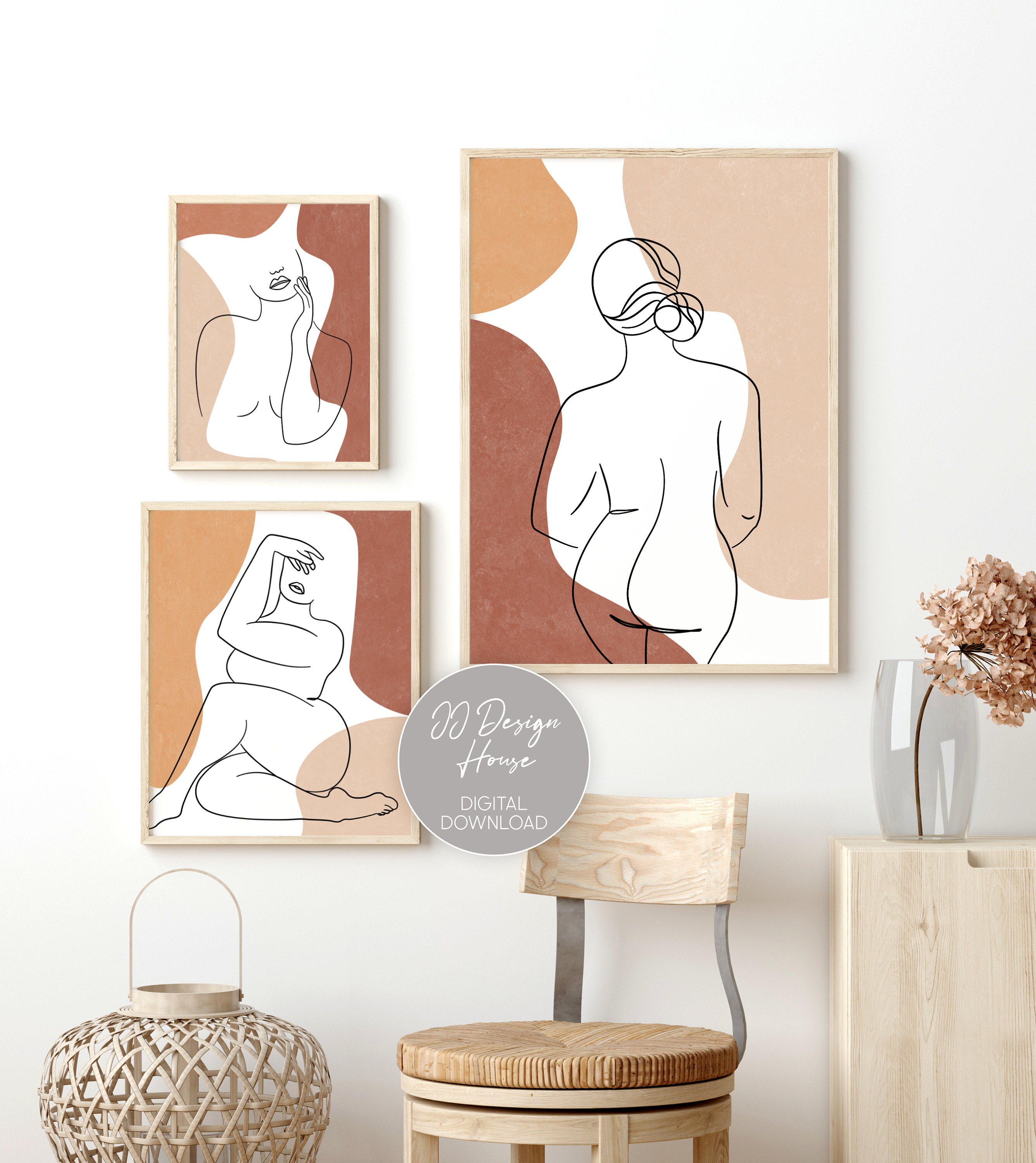 Female Nude Line Art Set of 3 Prints, Curvy Woman Line Art Print, Body ...