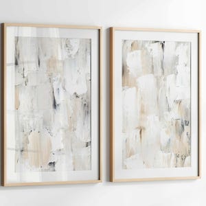 Neutrale muurkunst schilderijafdrukken, neutrale muurdecoratie 2-delige muurkunst, grote muurkunst abstracte prints, afdrukbare muurkunst afbeelding 1