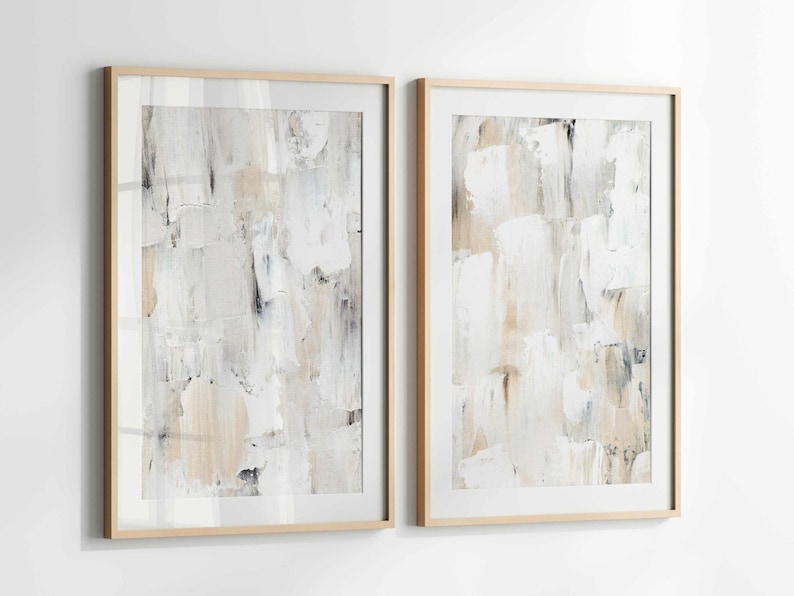 Neutrale muurkunst schilderijafdrukken, neutrale muurdecoratie 2-delige muurkunst, grote muurkunst abstracte prints, afdrukbare muurkunst afbeelding 1