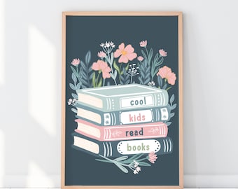 Arte mural inspirador para niños que leen libros, impresión con cita de amante de los libros, impresión de libros, regalos inspiradores, decoración inspirada en libros, arte mural imprimible con decoración de libros